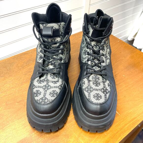 ASOS Design Men’s Chunky Sole Lace Up Boot in Monogram Print Size 9 Wide - Picture 2 of 14